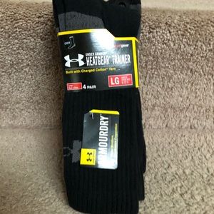 Under Armour Mens HeatGear Trainer Crew BLACK Socks 4 Pair